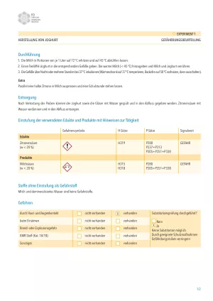 Experiment: Biotechnologie: Kleinste Helfer - große Chancen: Gefährdungsbeurteilungen