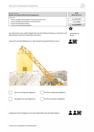 Arbeitsblatt: Regeln eines Baustelleneinrichtungsplanes (Niveau B | PDF)