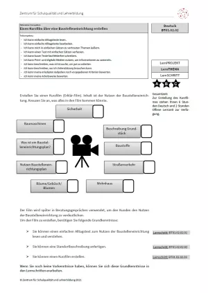 Arbeitsblatt: Einen Kurzfilm über Baustelleneinrichtung erstellen (PDF)