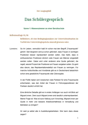 Text: Medienpaket 1 | Umgang mit herausfordernden Situationen | Transkript mit Reflexionsfragen