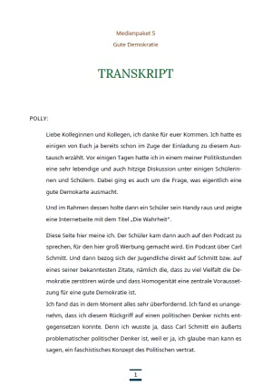 Text: Medienpaket 5 | Gute Demokratie | Transkript zum Video