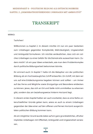 Text: Medienpaket 6 | Politische Bildung als Entdeckungsreise | Kapitel 2 - Transkript zum Video