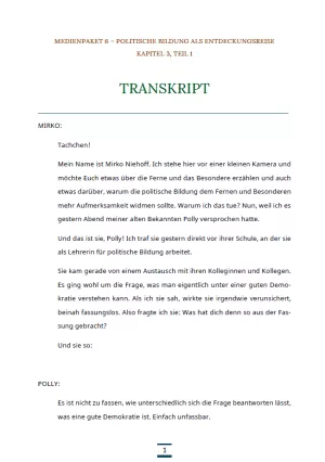 Text: Medienpaket 6 | Politische Bildung als Entdeckungsreise | Kapitel 3 - Transkript zum Video 1