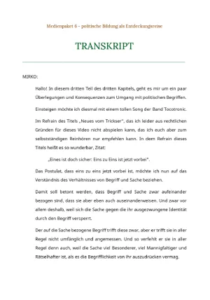 Text: Medienpaket 6 | Politische Bildung als Entdeckungsreise | Kapitel 3 - Transkript zumVideo 3