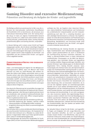 Handreichung: Gaming Disorder und exzessive Mediennutzung. Prävention und Beratung als Aufgabe der Kinder- und Jugendhilfe | Dossier