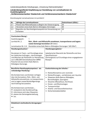 Unterrichtsplanung: Herstellen eines Kalk-Natron-Silikatglas-Gemenges