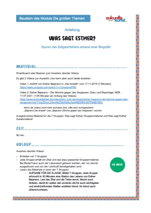 Unterrichtsbaustein: Zukunftskunst | Modul 3 | Was sagt Esther - Anleitung