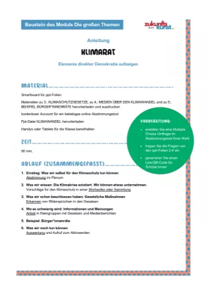 Unterrichtsbaustein: Zukunftskunst | Modul 3 | Experiment Klimarat - Anleitung