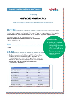 Unterrichtsbaustein: Zukunftskunst | Modul 3 | Einfache Mehrheiten - Anleitung