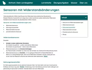Webseite: Sensoren mit Widerstandsänderungen