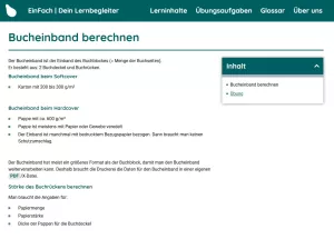 Webseite: Bucheinband berechnen