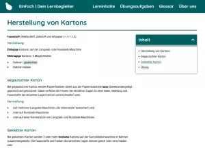 Webseite: Herstellung von Kartons