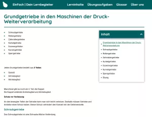 Webseite: Grundgetriebe in den Maschinen der Druck-Weiterverarbeitung