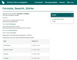 Webseite: Pappe: Formate, Gewicht, Stärke