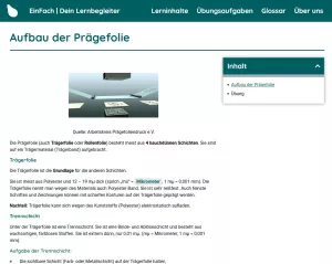Webseite: Aufbau der Prägefolie