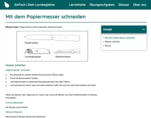 Webseite: Mit dem Papiermesser schneiden