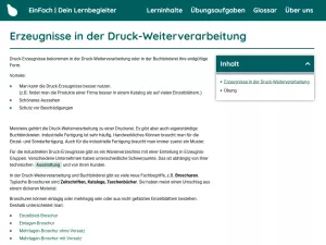 Webseite: Erzeugnisse in der Druck-Weiterverarbeitung