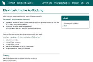 Webseite: Elektrostatische Aufladung