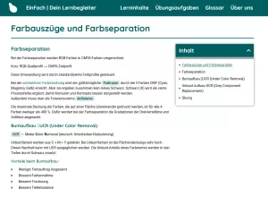 Webseite: Farbauszüge und Farbseparation