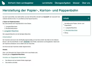 Webseite: Herstellung der Papier-, Karton- und Pappenbahn