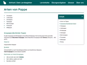 Webseite: Arten von Pappe