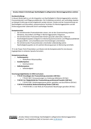 Handreichung: Struktur Modul 3 (Vertiefung): Nachhaltigkeit in pflegerischen Mentoringgesprächen anleiten