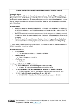 Handreichung: Struktur Modul 5 (Vertiefung): Pflegerisches Handeln bei Hitze anleiten