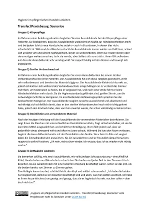 Text: Hygiene im pflegerischen Handeln anleiten - Transfer/Praxisbezug: Szenarios