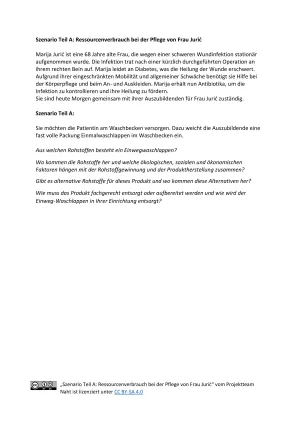 Arbeitsblatt: Szenario Teil A: Ressourcenverbrauch bei der Pflege von Frau Jurić