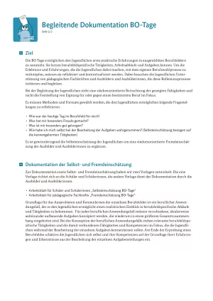 Unterrichtsplanung: Begleitende Reflexion und Dokumentation der BO-Tage