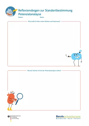 Arbeitsblatt: Potenzialanalyse: Reflexionsbogen zur Standortbestimmung