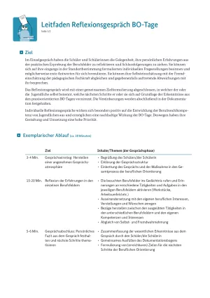 Unterrichtsplanung: Leitfaden Reflexionsgespräch BO-Tage