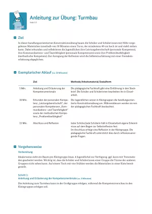 Unterrichtsplanung: Turmbau: Anleitung zur Übung