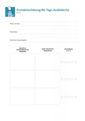 Arbeitsblatt: Fremdeinschätzung BO-Tage (Ausbilder/in)
