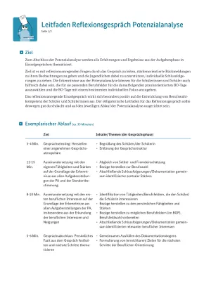 Unterrichtsplanung: Leitfaden Reflexionsgespräch Potenzialanalyse