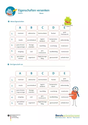 Arbeitsblatt: Eigenschaften versenken: Arbeitsblatt