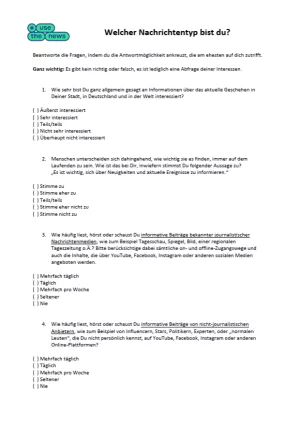 Arbeitsblatt: Welcher Nachrichtentyp bist du? | Fragebogen für Lernende (PDF)
