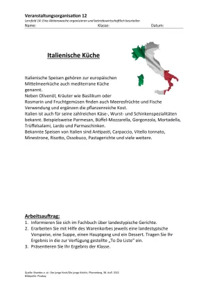 Unterrichtsbaustein: 14.1 Italienische Küche