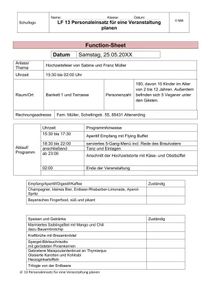 Unterrichtsbaustein: 13.1 Function-Sheet Hochzeitsfeier