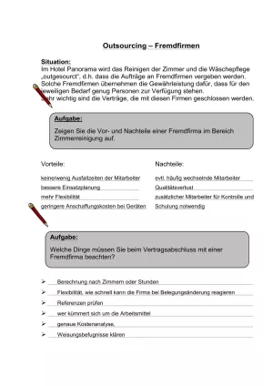 Unterrichtsbaustein: 11.1 Outsourcing - Fremdfirmen (Lösung)