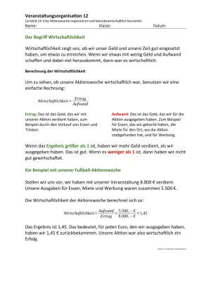 Unterrichtsbaustein: 14.1 Der Begriff Wirtschaftlichkeit (einfach)