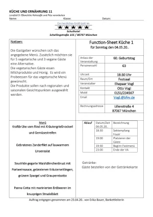 Unterrichtsbaustein: 9.1 Function-Sheet Küche: Geburtstagsfeier
