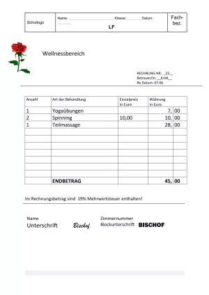 Unterrichtsbaustein: 6.3 Rechnungen Beispiele Familie Bischof