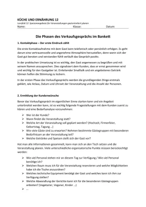 Unterrichtsbaustein: 12.1 Die Phasen des Verkaufsgesprächs im Bankett