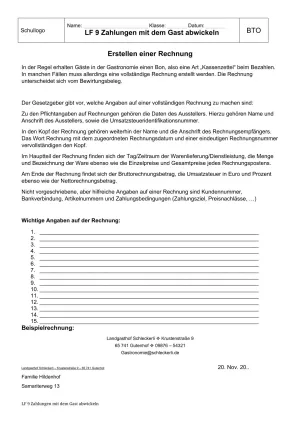 Unterrichtsbaustein: 9.2 Erstellen einer Rechnung: Angaben auf der Rechnung