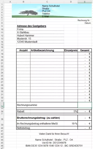Unterrichtsbaustein: 9.2 Erstellen einer Rechnung (Excel-Vorlage)