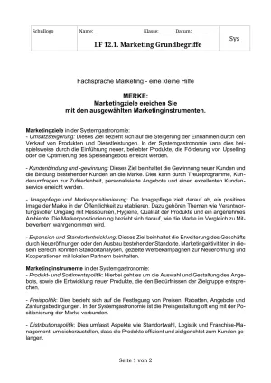 Unterrichtsbaustein: 12.1.2 Fachsprache Marketing - eine kleine Hilfe