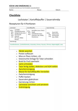 Unterrichtsbaustein: 8.3 Checkliste Fischzubereitung (Lösung)