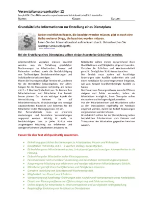 Unterrichtsbaustein: 14.1 Grundsätzliche Informationen zum Dienstplan