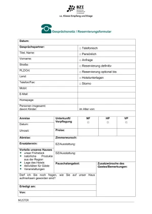 Unterrichtsbaustein: 6.1 Gesprächsnotiz und Reservierungsformular